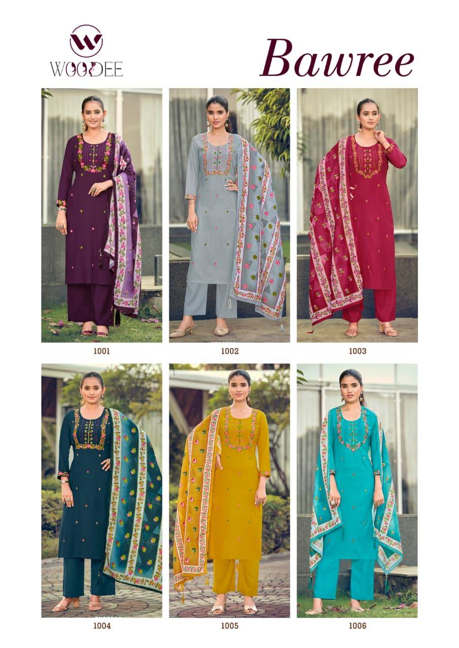 BAWREE By WOODEE 1001 to 1006 Series Designer Festive Suits Beautiful Fancy Stylish Colorful Party Wear & Occasional Wear Rayon Dress At Wholesale Price